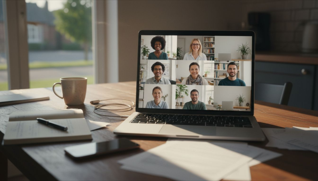 Remote sales team on video call at home desks