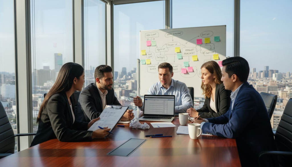 Sales team collaborating on lead workflow
