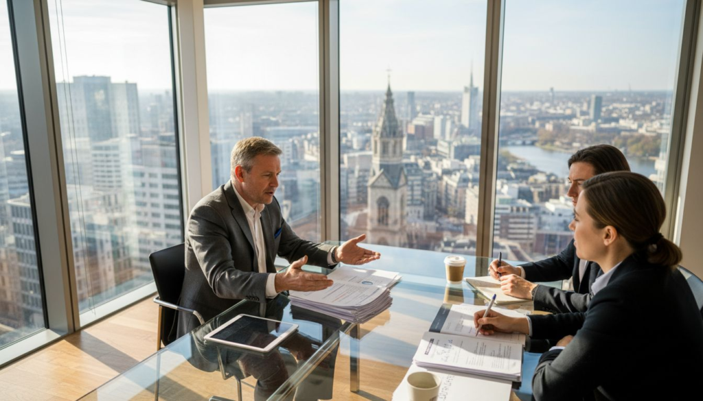 Executive negotiating high ticket sale in office