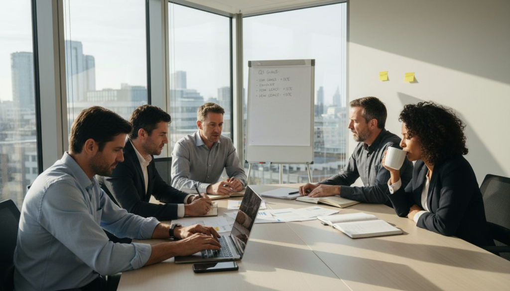 Sales team collaborating in London office