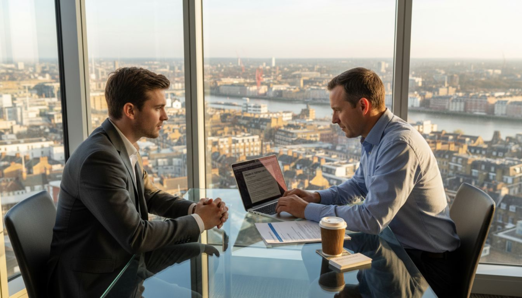 Sales manager interviewing candidate in office