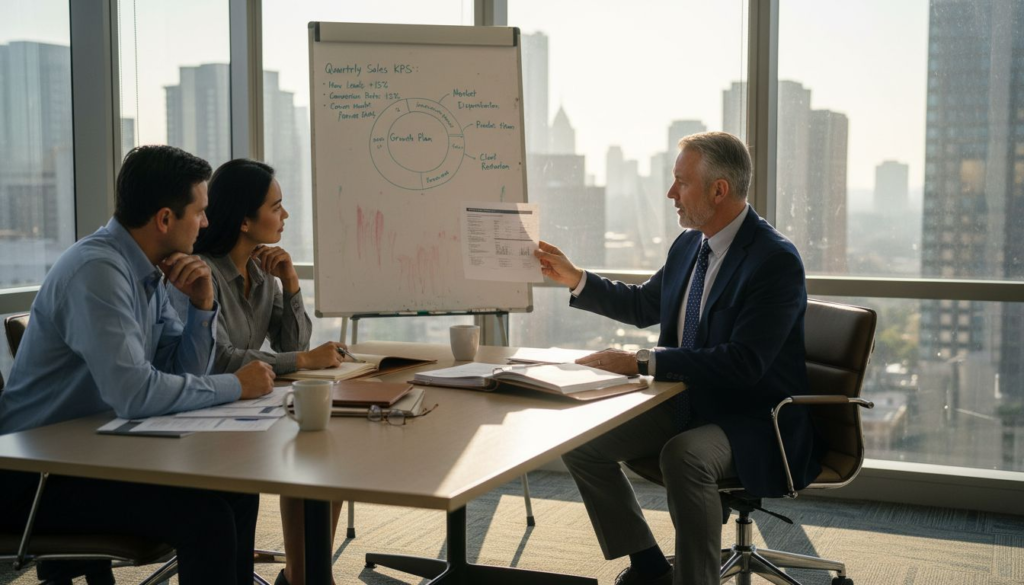 Sales consultant meeting in corner office