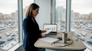 Sales leader checking printed sales report