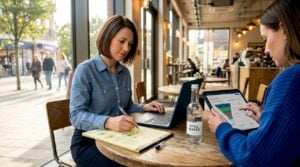 Sales manager taking notes during office meeting