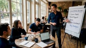 Sales trainer teaching consultative selling skills