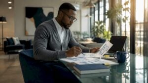 Sales manager reviewing pipeline stages on desk