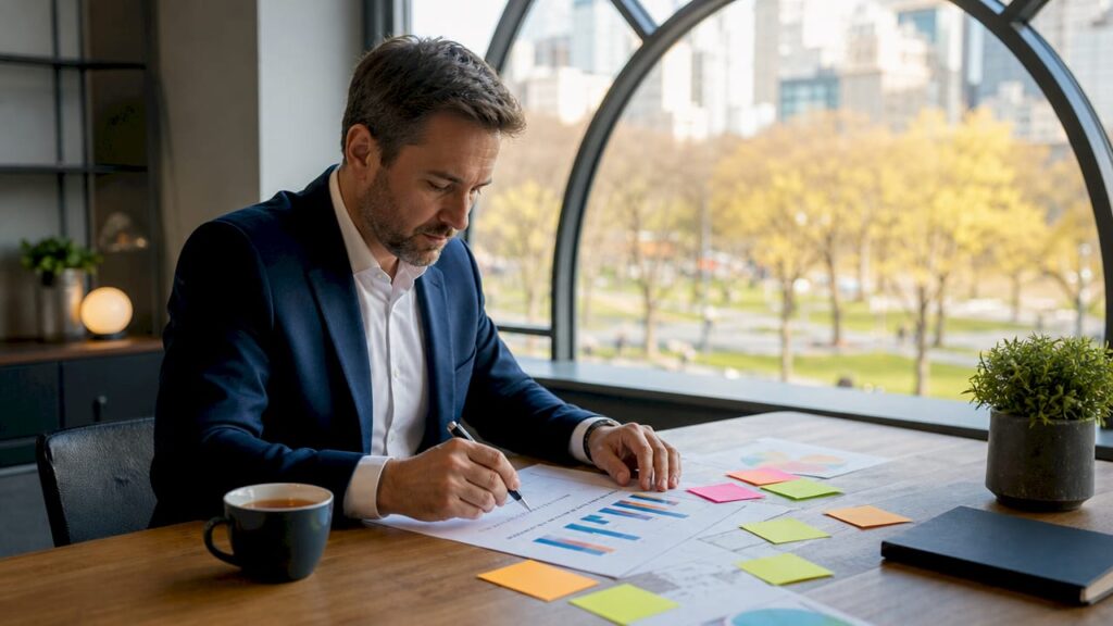 Sales manager reviewing B2B sales pipeline charts