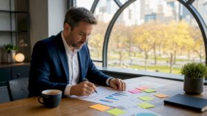 Sales manager reviewing B2B sales pipeline charts