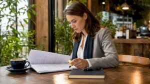Financial analyst reviewing revenue reports