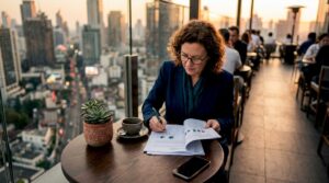 Executive reviewing commercial strategy reports