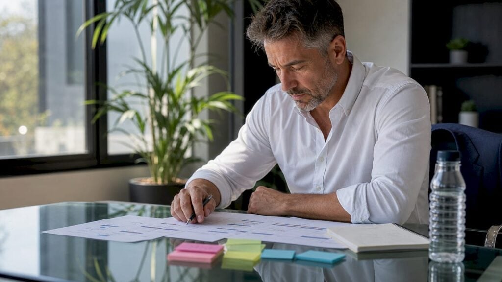 Sales manager reviewing sales process charts