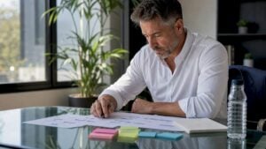 Sales manager reviewing sales process charts