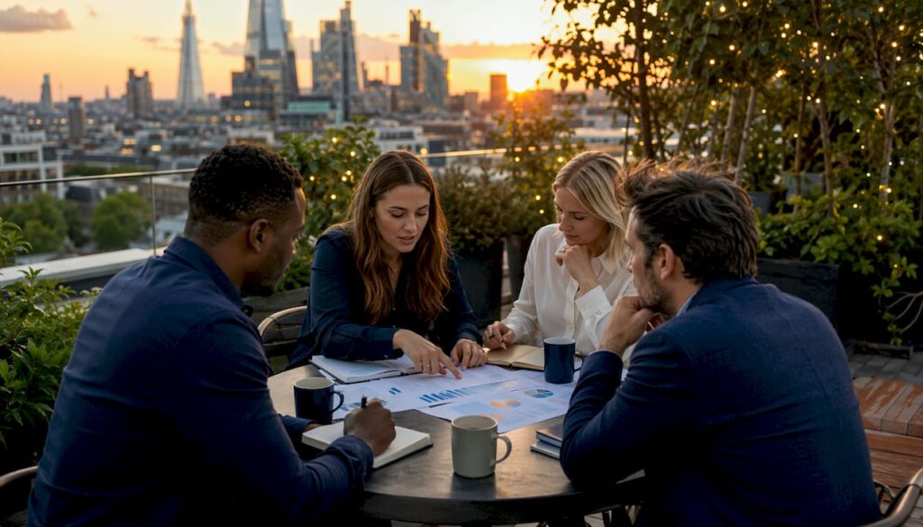 UK sales team discussing KPI reports