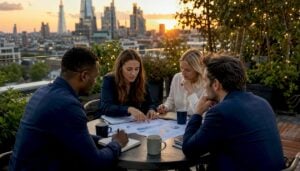 UK sales team discussing KPI reports