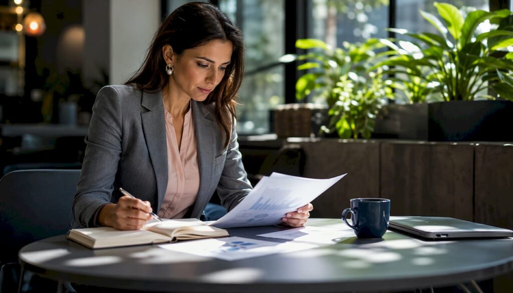 Sales manager reviewing KPI reports in office