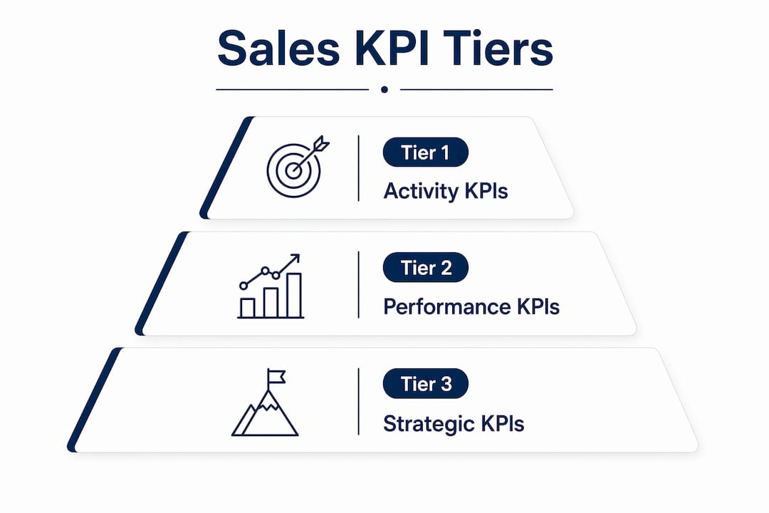 Infographic showing sales KPI tier hierarchy with categories