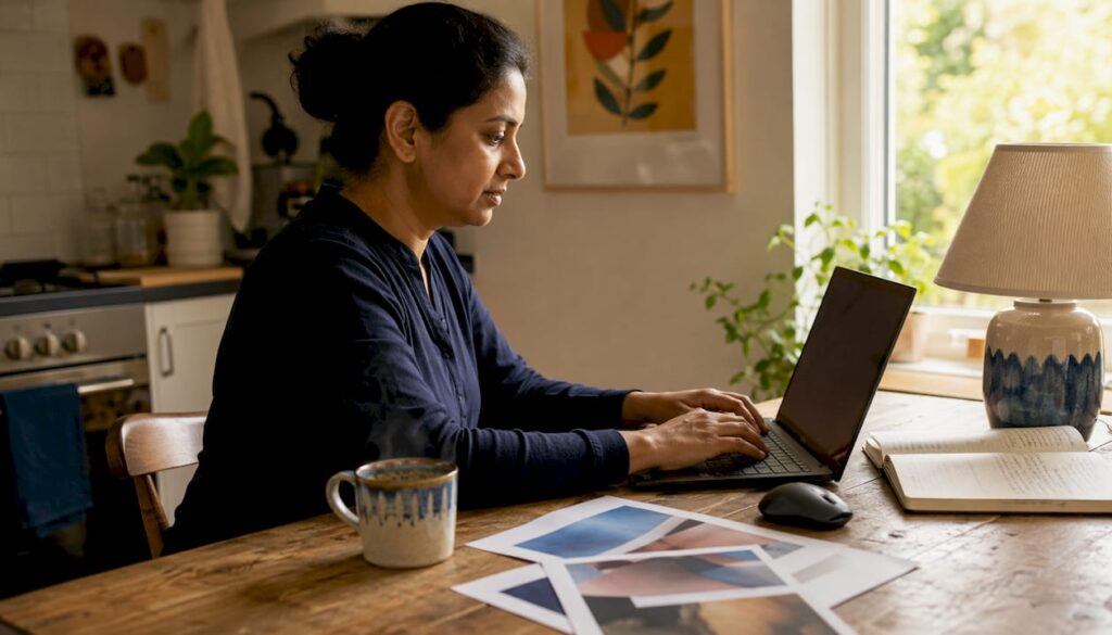 Woman researching UK field service software options