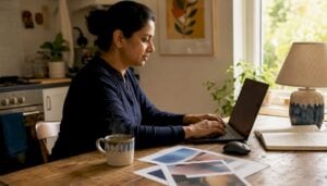Woman researching UK field service software options