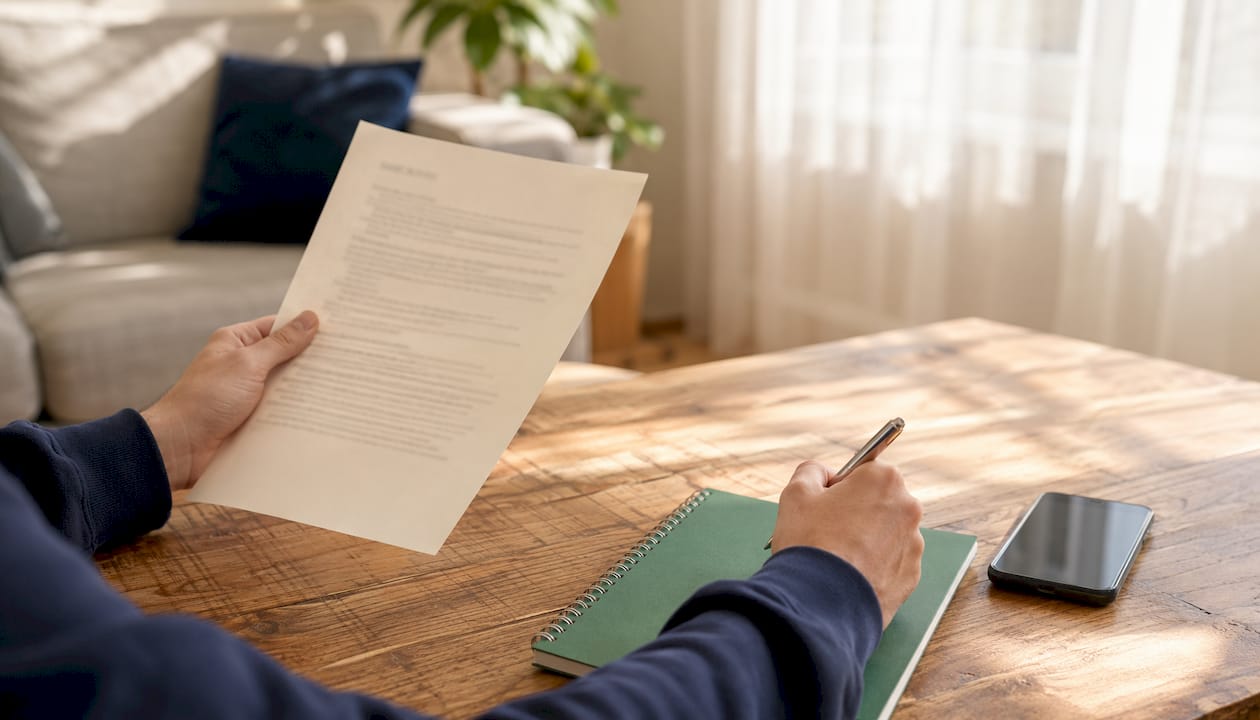 Hands interacting with sales job description paperwork