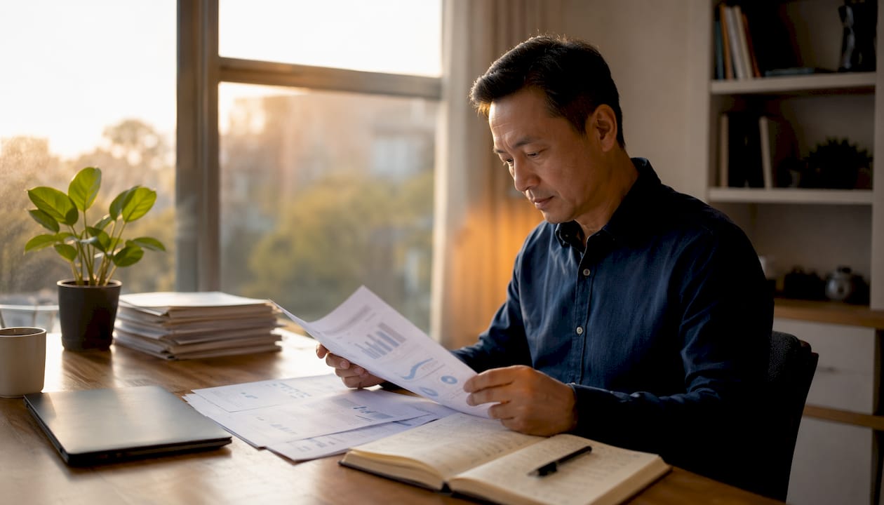 Inside sales manager reviewing sales reports at desk