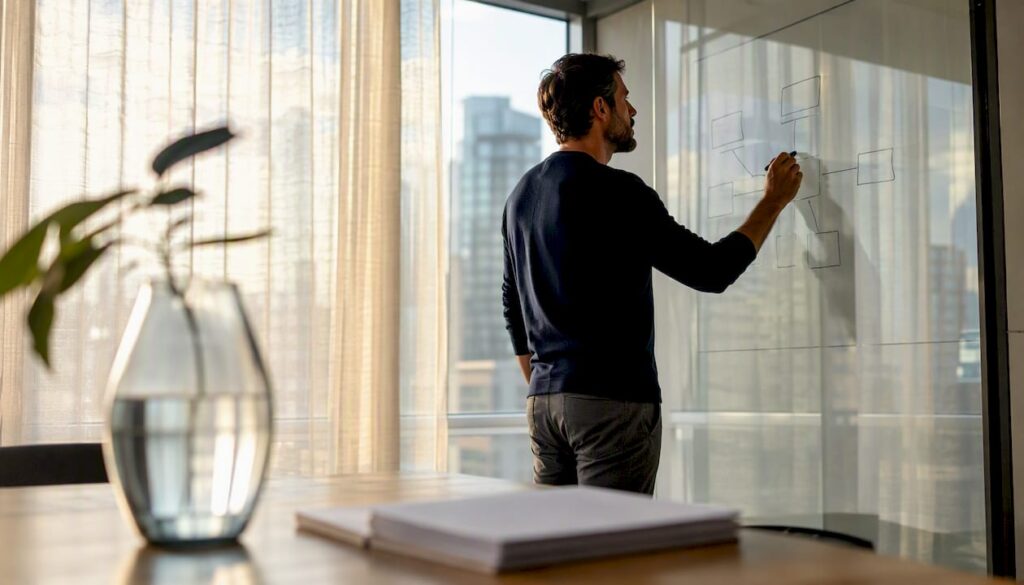 Sales enablement charter being sketched on glass
