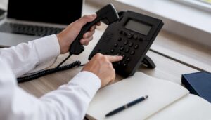 Sales rep hands using phone during call