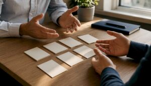 Hands in sales role-play activity