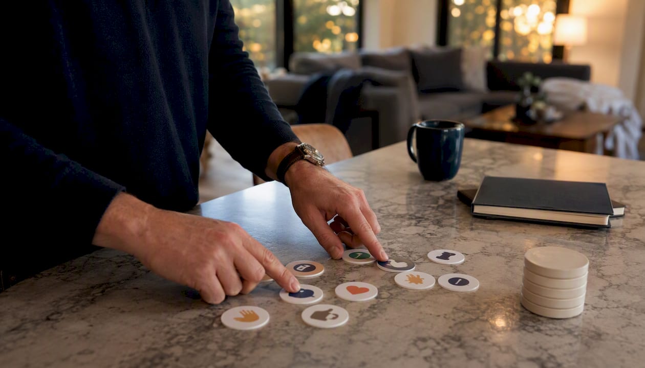 Hands showing coaching tools on desk