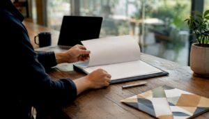 Hands preparing client report on desk