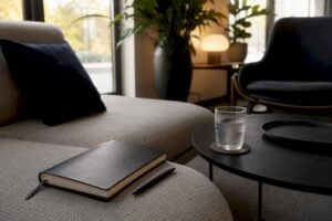 Conference table with coaching session setup