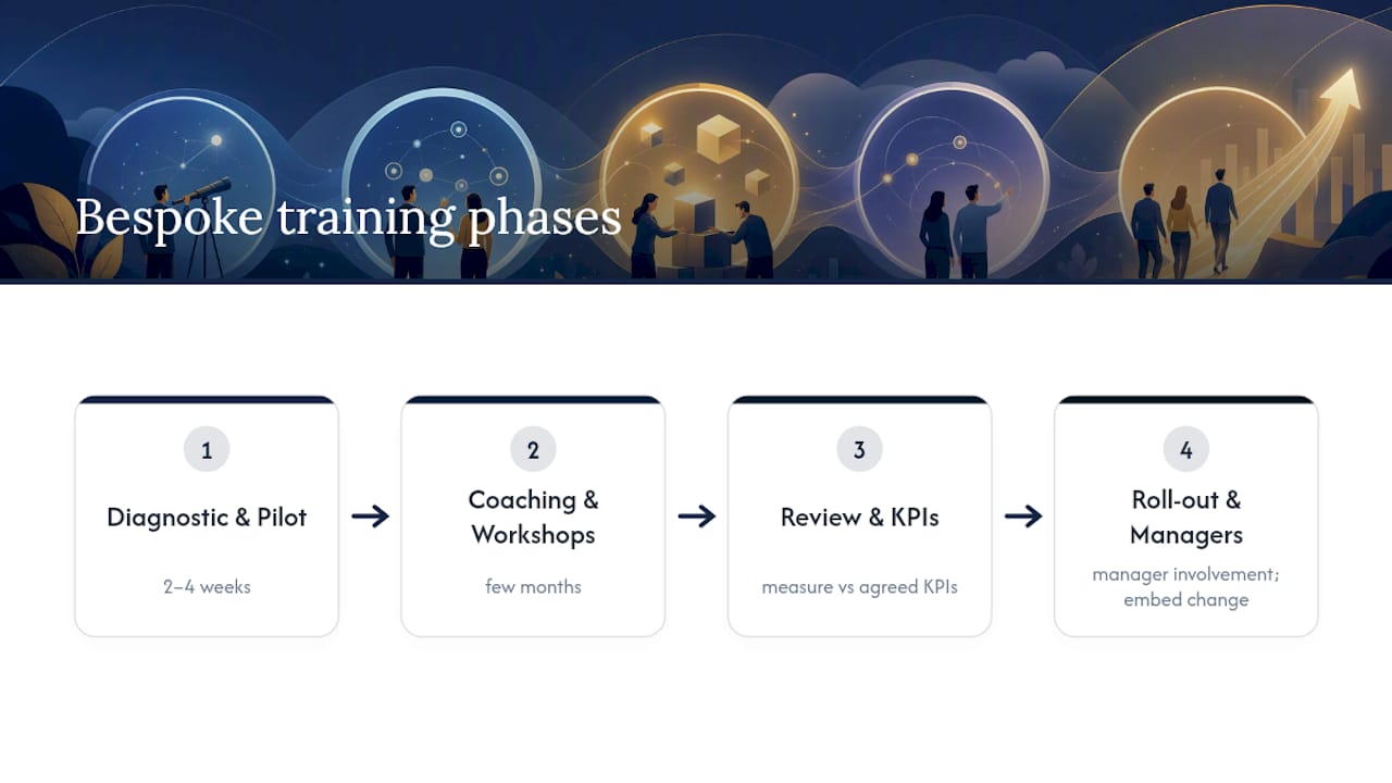 Diagram of sales training phases and timelines