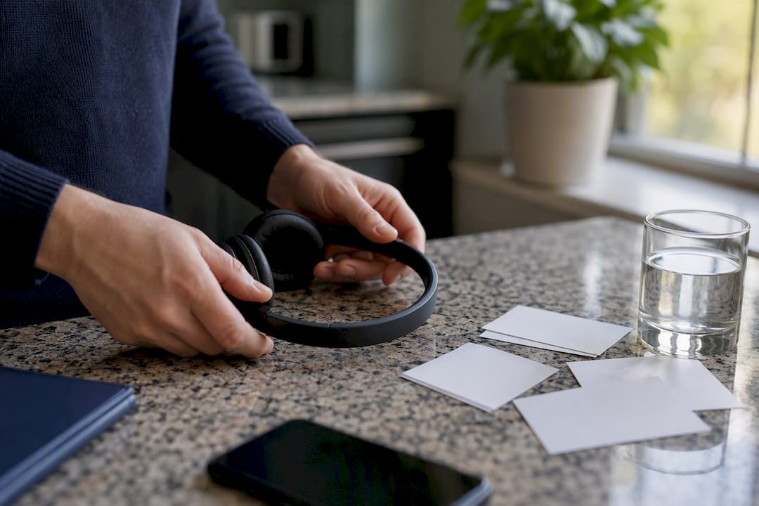 Hands picking up headset for sales discovery call