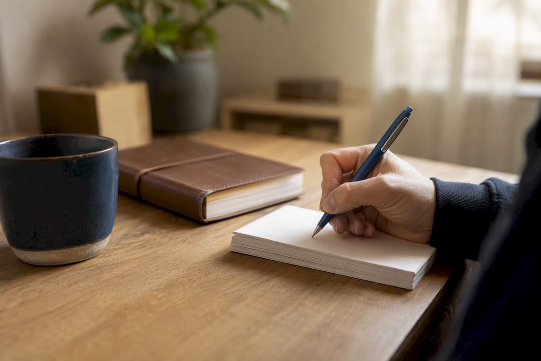 Hand writing brief summary on whiteboard