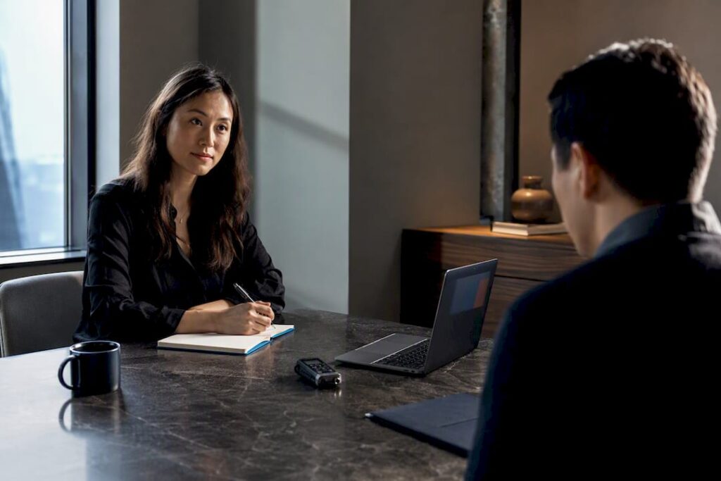 Analyst conducting a structured buyer interview