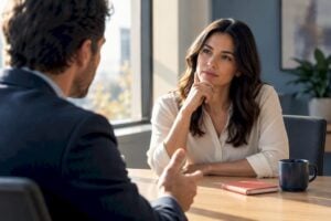 Manager coaching sales representative through judgement question