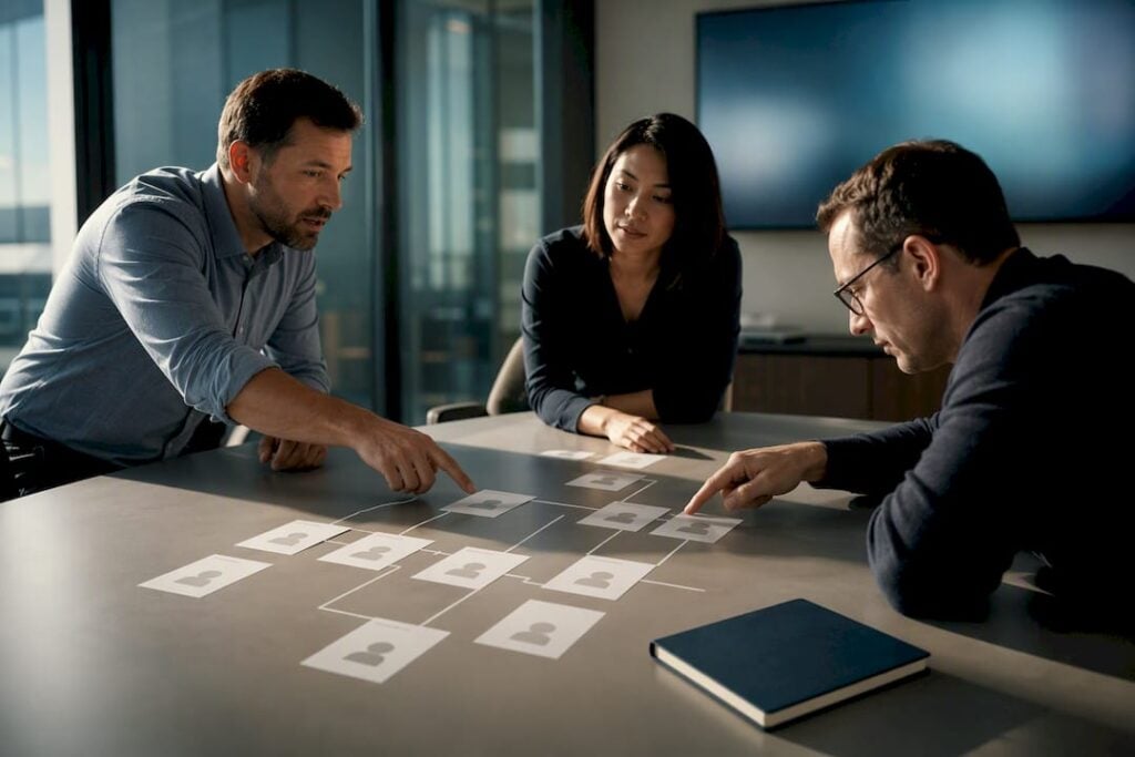 Sales team reviewing stakeholder relationships