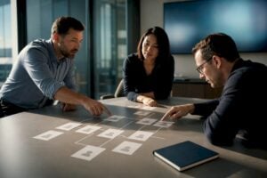 Sales team reviewing stakeholder relationships
