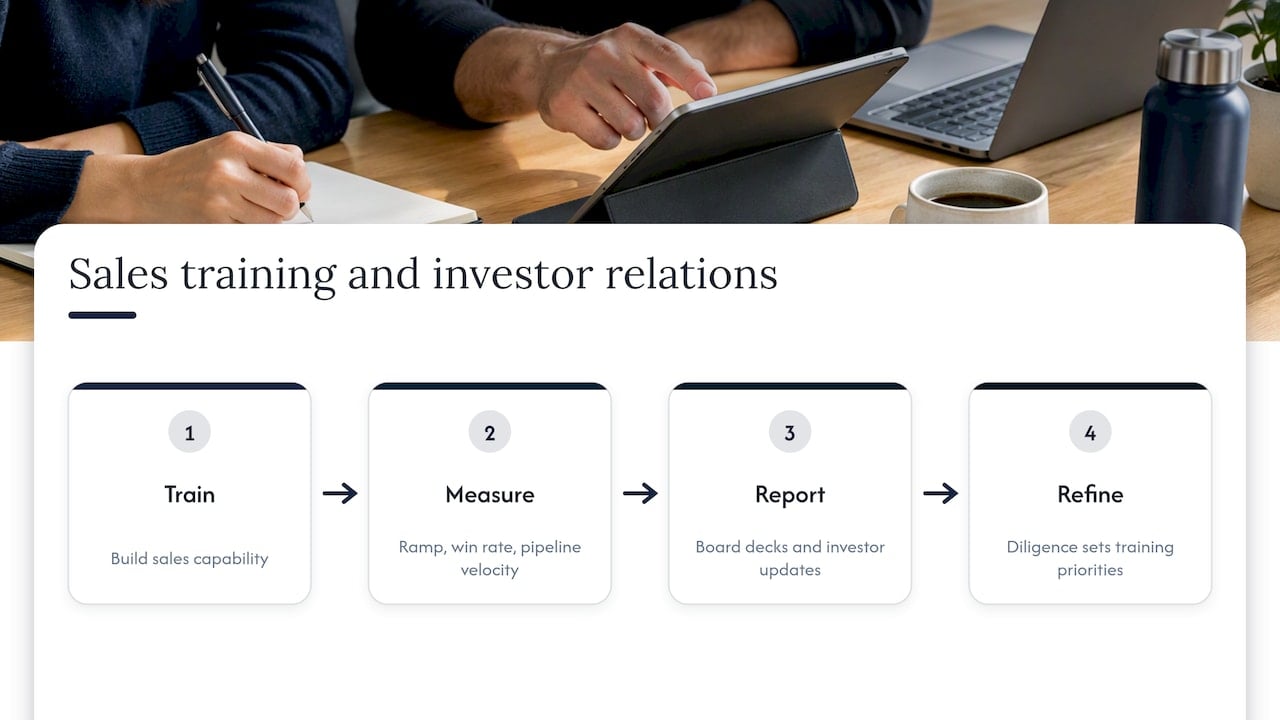 Integration of sales training with fundraising and investor relations — overview diagram