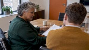 Consultant calmly reviews a client proposal
